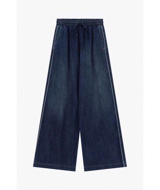 Jeans à jambe large avec taille élastiquée et cordon de serrage Please