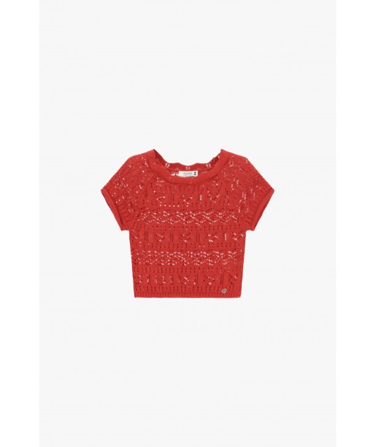 Short Perforated Top With Short Sleeves Please