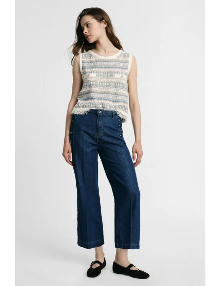 Jeans Gamba Ampia Con Bottoni Laterali Please