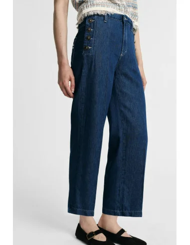 Jeans Gamba Ampia Con Bottoni Laterali Please