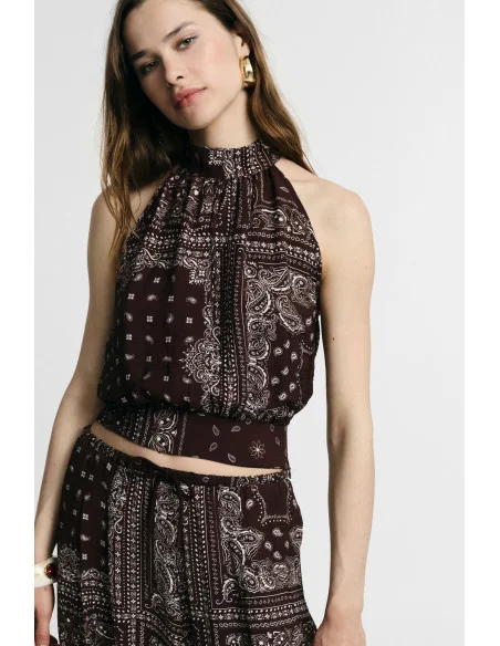 Top fantaisie bandana à encolure américaine Please