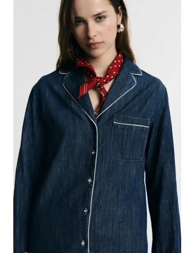 Regular-Fit Blouse with Piping and Patch Pocket Please