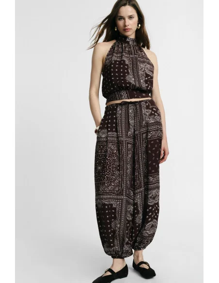 Palazzo Trousers with Bandana Print and Elasticated Hem Please