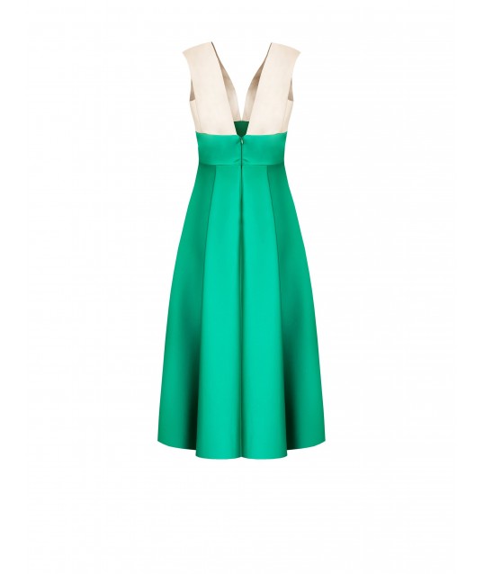 Midi Satin Duchesse Colour Block Dress With Pockets Rinascimento