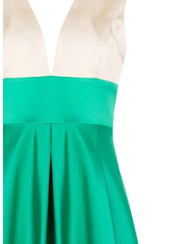 Midi Satin Duchesse Colour Block Dress With Pockets Rinascimento