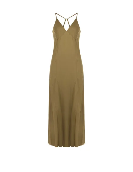 Robe longue en viscose et lin mélangés avec fines bretelles croisées dans le dos Rinascimento