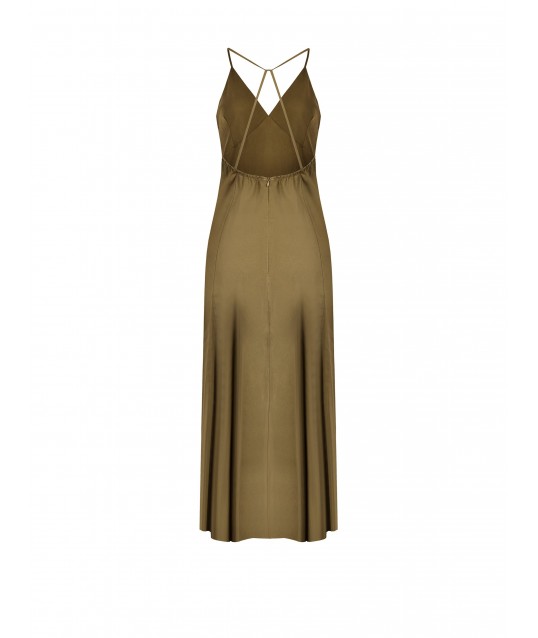 Mixed Viscose And Linen Maxi Dress With Thin Cross Back Straps Rinascimento