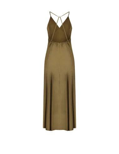 Mixed Viscose And Linen Maxi Dress With Thin Cross Back Straps Rinascimento