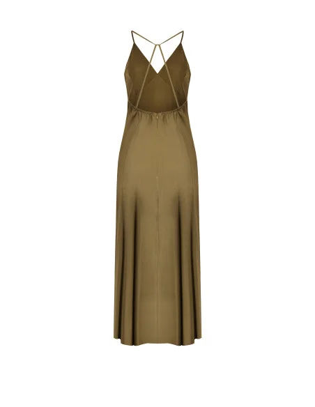 Mixed Viscose And Linen Maxi Dress With Thin Cross Back Straps Rinascimento