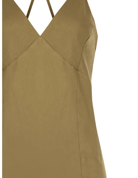 Mixed Viscose And Linen Maxi Dress With Thin Cross Back Straps Rinascimento