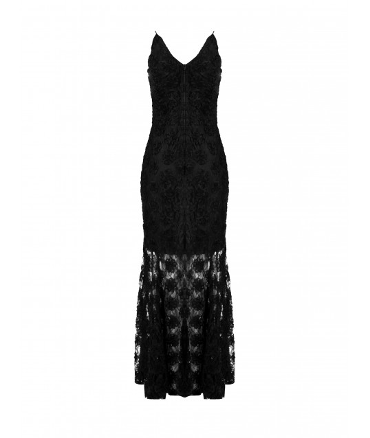 Rose Tulle Embroidered Mermaid Long Dress In Relief Rinascimento