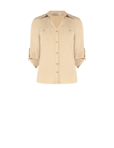 Chemise en viscose fluide avec col en V et poches Rinascimento