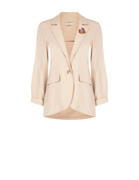 Mixed Viscose Blazer Jacket With Coral Strapless Pin Rinascimento