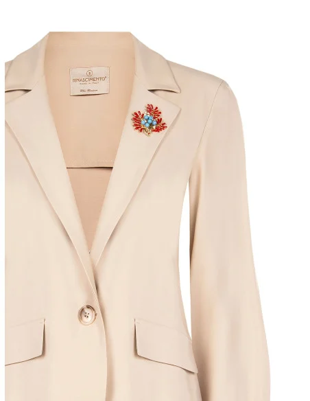 Giacca Blazer In Misto Viscosa Con Spilla Corallo Senza Spalline Rinascimento