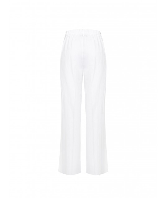 Straight Trousers Mixed Linen And Viscose With Pockets And Back Elastic Rinascimento
