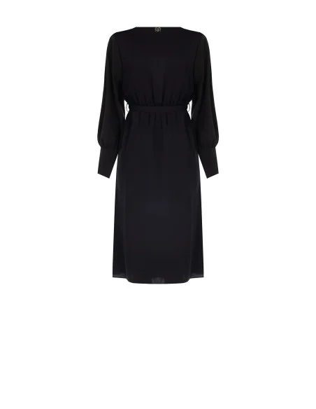 Midi Satin Cross Neck Dress With Coordinated Belt And Straps Rinascimento