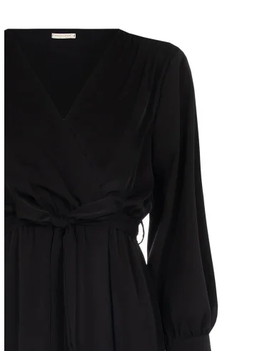 Midi Satin Cross Neck Dress With Coordinated Belt And Straps Rinascimento