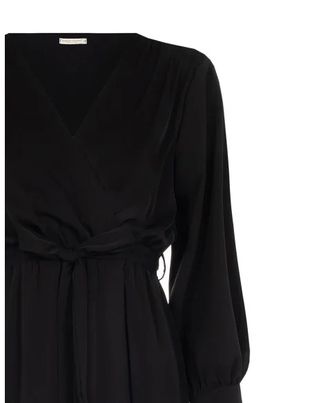 Midi Satin Cross Neck Dress With Coordinated Belt And Straps Rinascimento