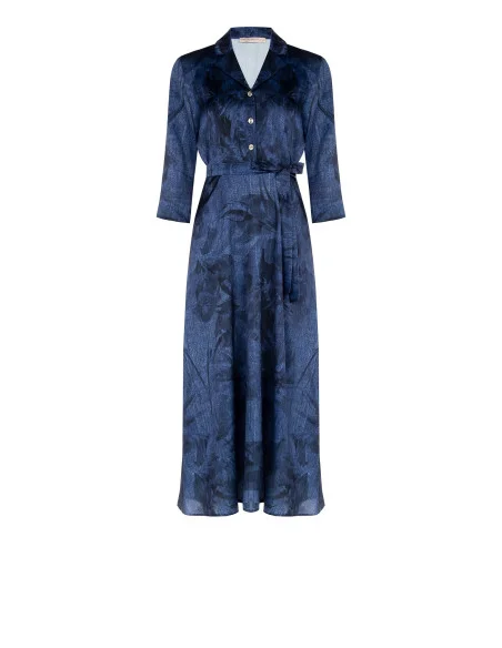 Denim Effect Print Chemisier Long Dress With Rinascimento Belt