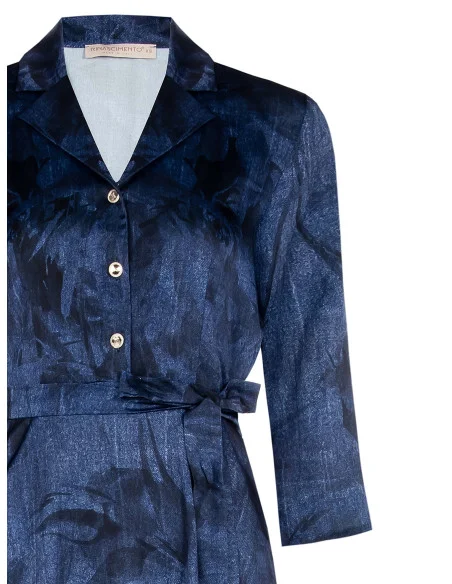 Denim Effect Print Chemisier Long Dress With Rinascimento Belt