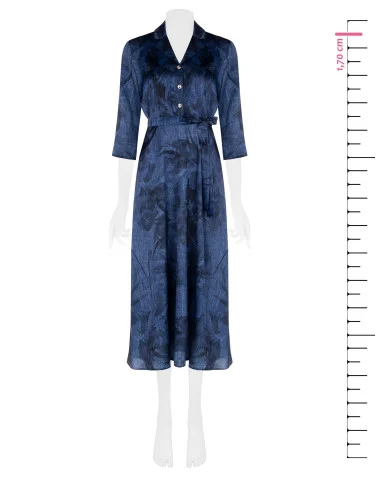 Abito Lungo Chemisier Stampa Effetto Denim Con Cintura Rinascimento