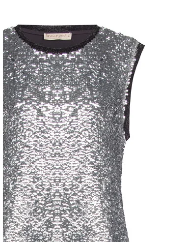 Abito Corto Ricoperto Di Paillettes Davanti Con Girocollo E Giromanica In Lurex Rinascimento