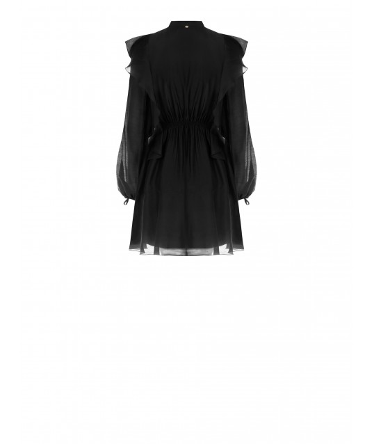 Short Ecological Fibre Dress With Ruffles And Ties Rinascimento