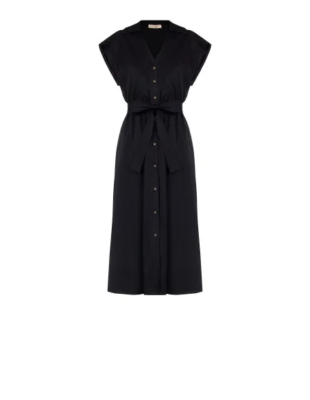Cotton Nylon Chemisier Midi Dress With V-Neckline And Coordinated Belt Rinascimento