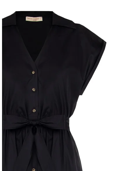 Cotton Nylon Chemisier Midi Dress With V-Neckline And Coordinated Belt Rinascimento