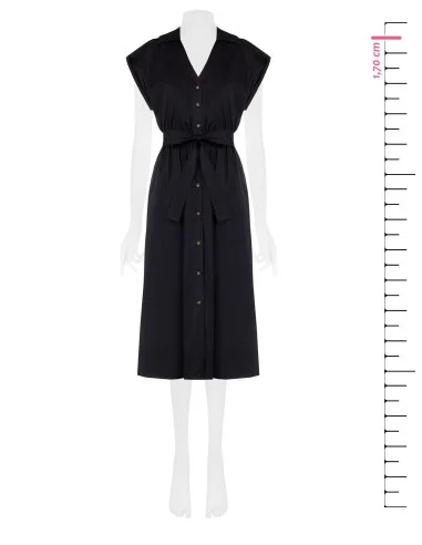 Cotton Nylon Chemisier Midi Dress With V-Neckline And Coordinated Belt Rinascimento