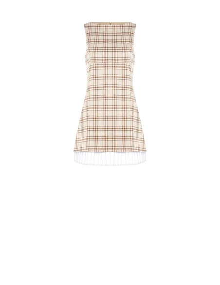 Rinascimento Plaid Polyviscose Short Ruched Dress With Pleat Detail