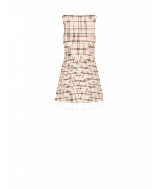 Rinascimento Plaid Polyviscose Short Ruched Dress With Pleat Detail