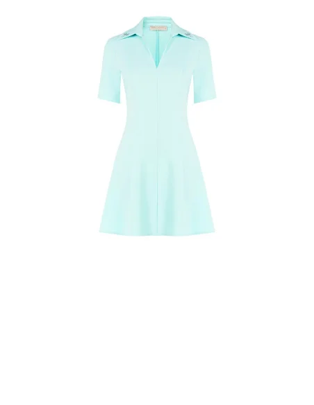Bi-Stretch Woven Short Dress With V-Neckline And Rhinestone Bow At Collar Rinascimento