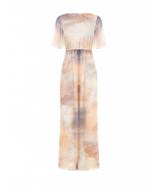 Rinascimento Long Dress In Shaded Crepon With Knot And V-Neckline