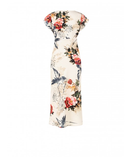 Rinascimento V-Neck Satin Pleated Long Dress