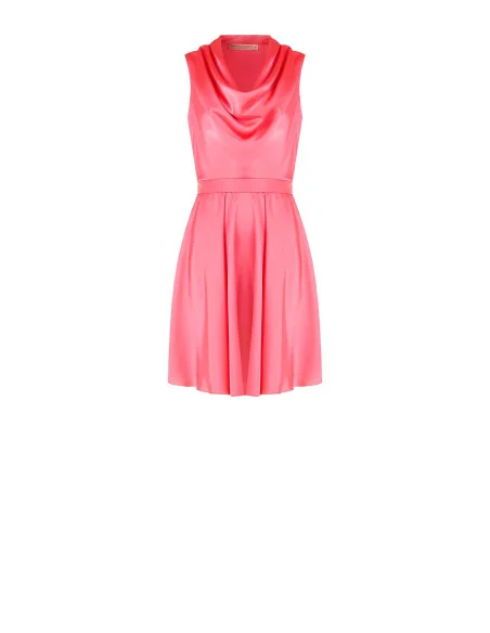 Rinascimento - Robe courte en satin froncée avec nœud dans le dos et encolure en anneau