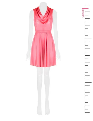 Rinascimento Short Satin Ruched Satin Dress with Bow Back and Ring Neckline