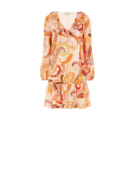 Short Apeze Dress With V-Neck And Ruffle Rinascimento