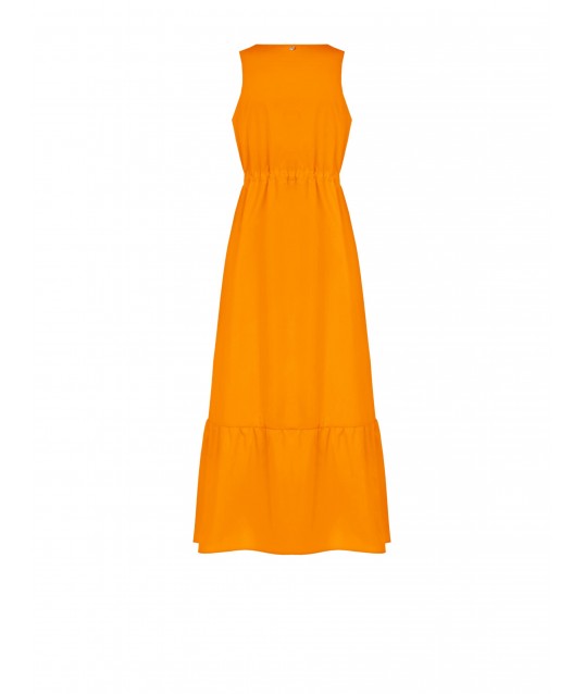 Robe longue en coton avec cordon de serrage à la taille et col en V Rinascimento