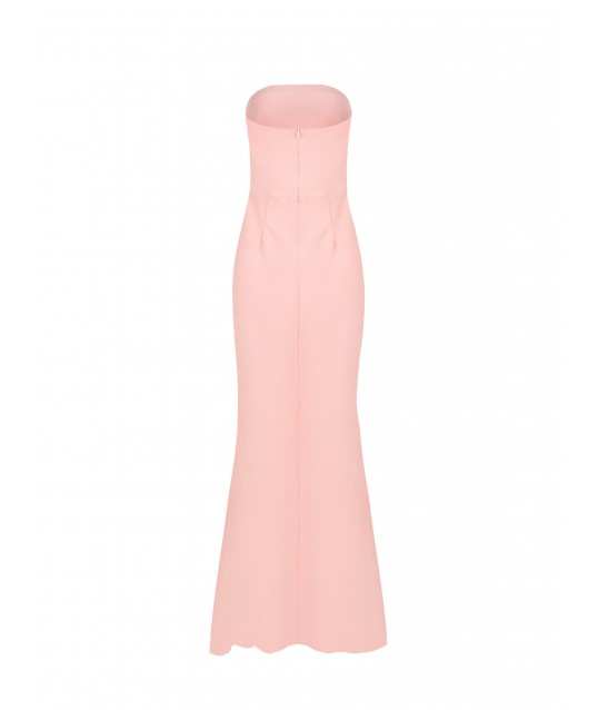 Robe longue asymétrique en crêpe scuba avec épingles dorées Rinascimento