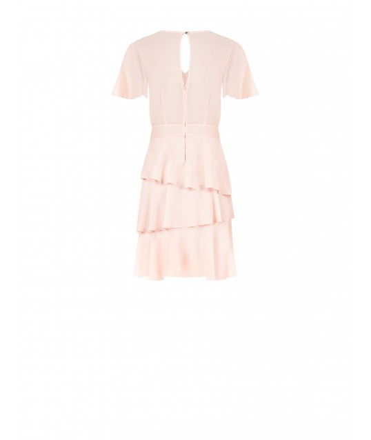 Georgette Ruffle Short Dress With V-Neckline And 3 Buttons Rinascimento