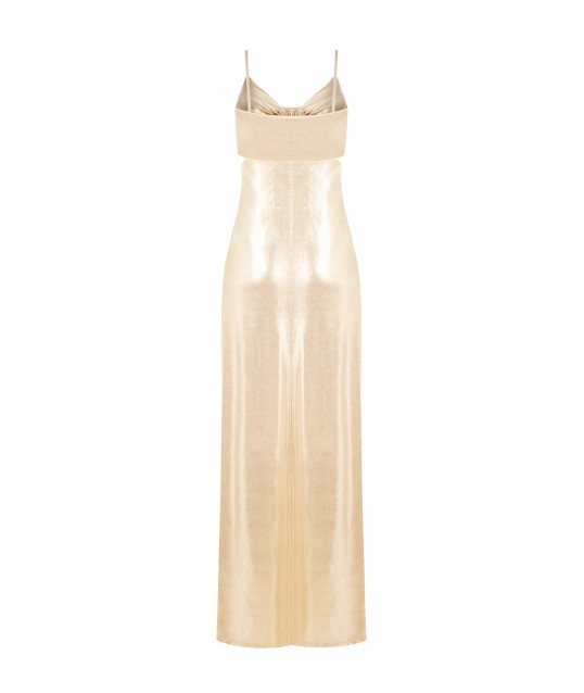 Rinascimento Laminated Fabric Long Dress With Cut-Out Hips