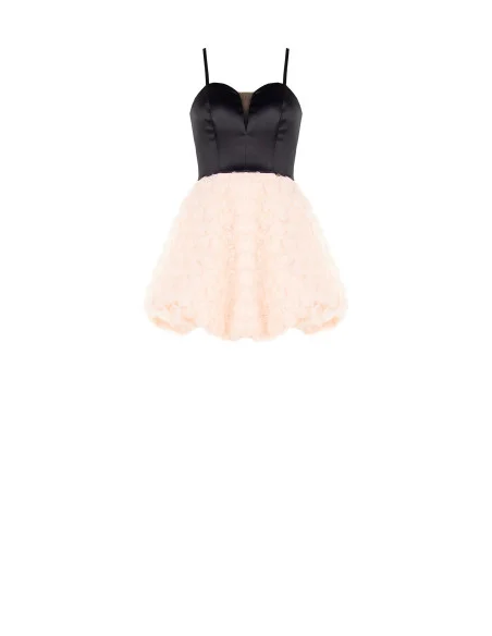 Robe courte ballon avec effet tridimensionnel en tulle rose délicat et bustier en satin Rinascimento