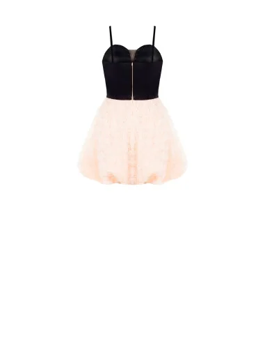 Short Balloon Dress With Delicate Rose Tulle Three-Dimensional Effect And Satin Bustier Rinascimento