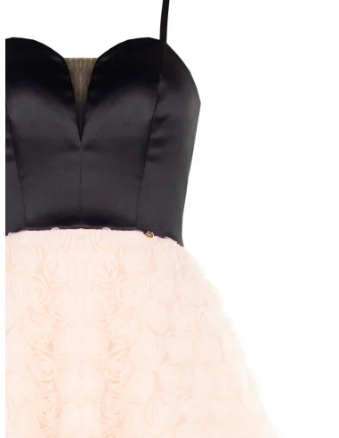 Robe courte ballon avec effet tridimensionnel en tulle rose délicat et bustier en satin Rinascimento