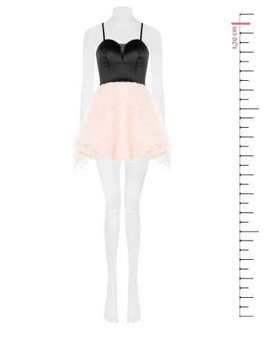 Robe courte ballon avec effet tridimensionnel en tulle rose délicat et bustier en satin Rinascimento