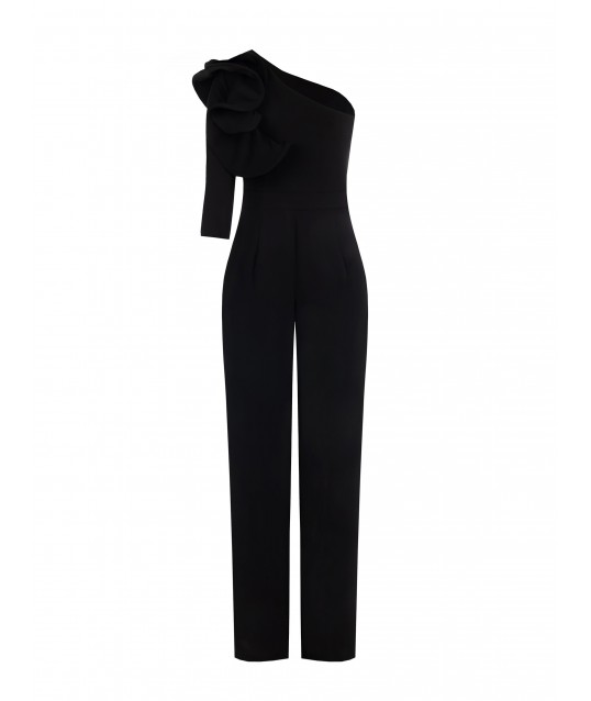 Fluid Palazzo One-piece Suit With Structured Ruffle Sleeve Rinascimento