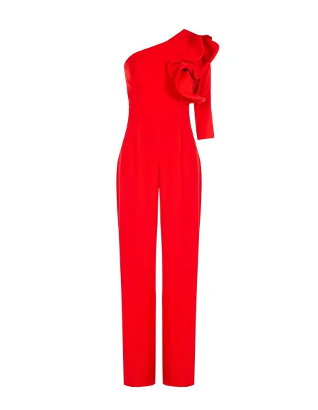 Fluid Palazzo One-piece Suit With Structured Ruffle Sleeve Rinascimento