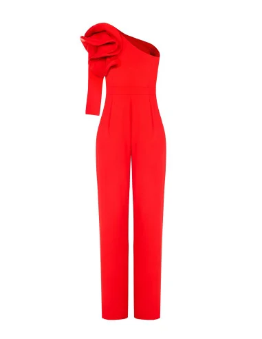 Fluid Palazzo One-piece Suit With Structured Ruffle Sleeve Rinascimento
