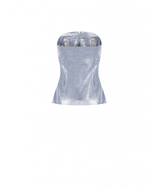 Rinascimento - Top corseté en denim laminé